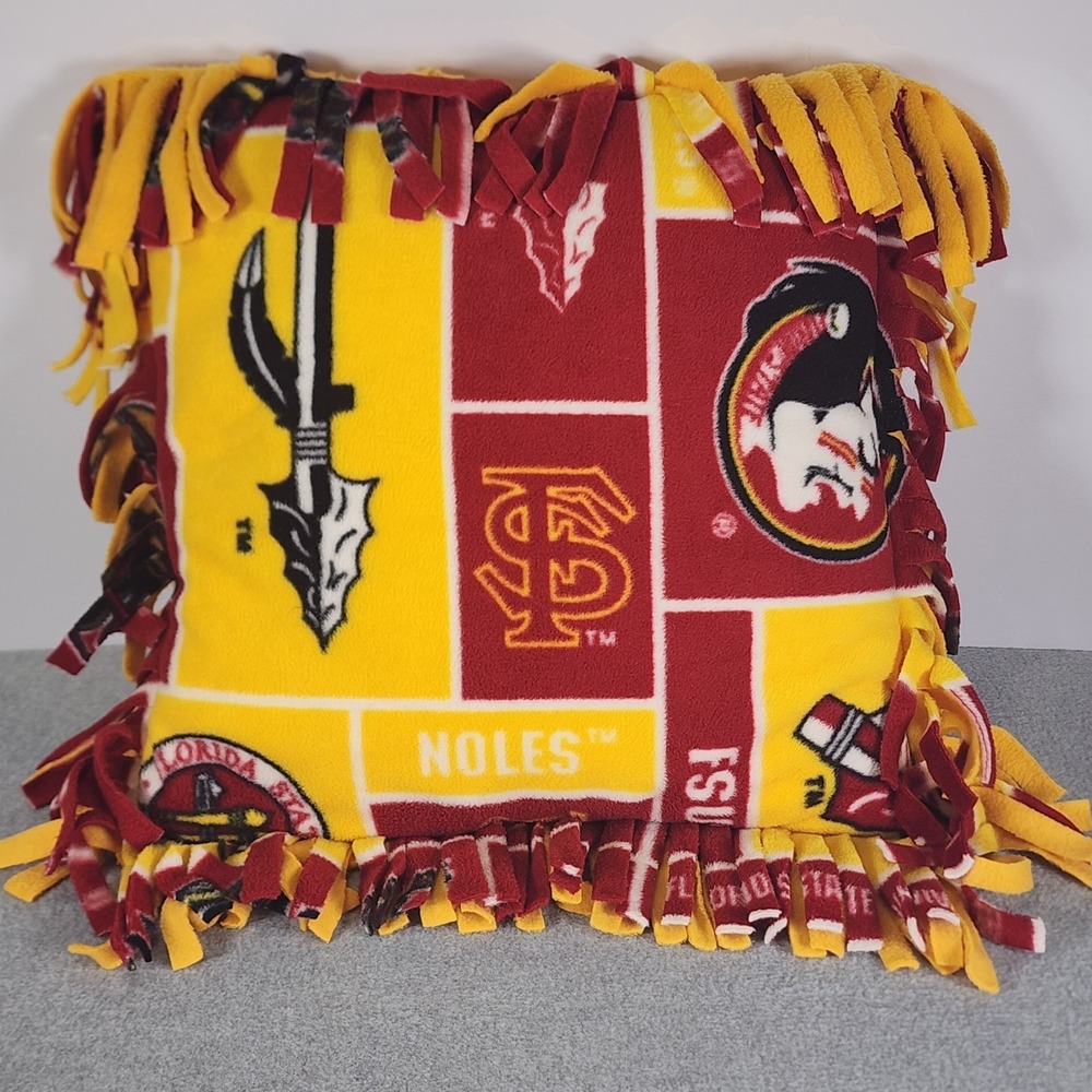 Florida State Seminoles FSU Noles 16x16 Decorative Fringed Pillow Garnet & Gold‎